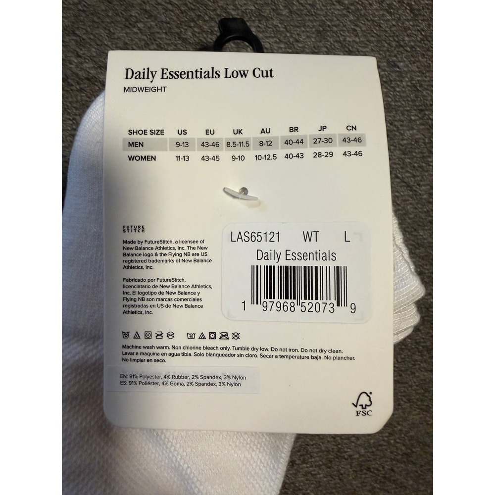 New Balance Daily Essentials Low Cut Socks 6 Pair White Unisex Large - Picture 3 of 4